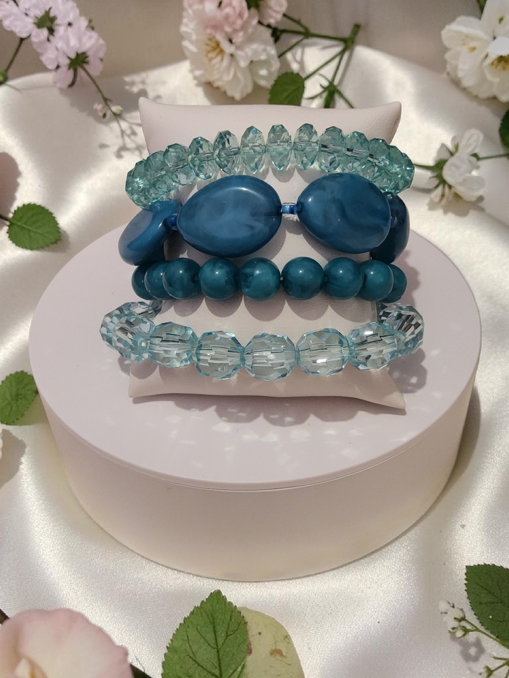Aqua Blue Hypo-Allergenic Beaded Bracelet Stack